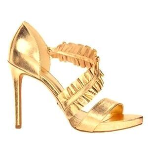 MICHAEL Michael Kors Bella Pump Pale Gold Womens 7 Ruffle Leather Pointy Heels